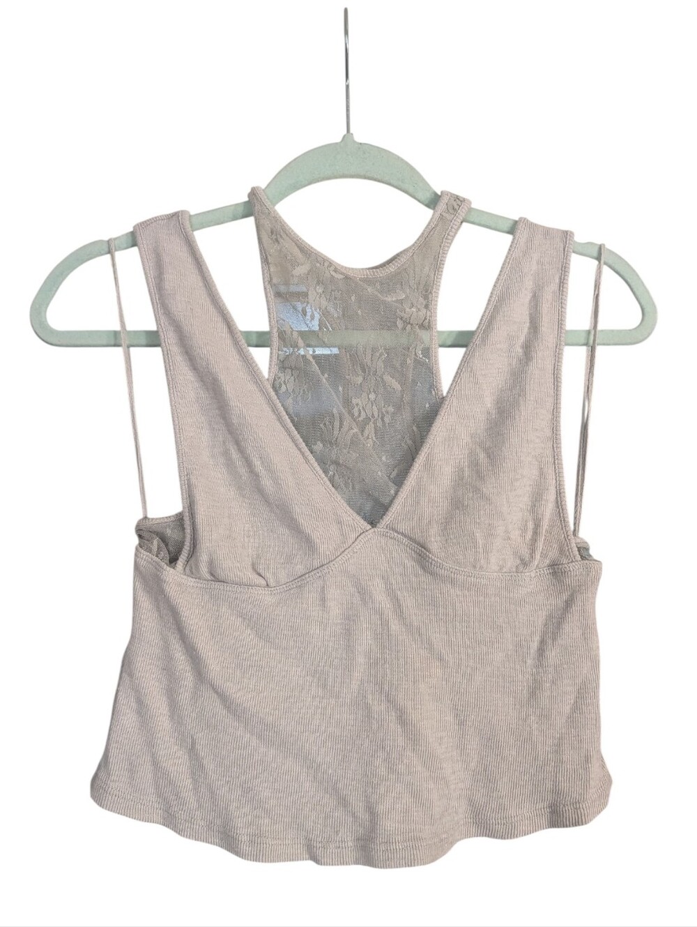 🤩 Free People Gray Ribbed Lace Racerback Brami Crop Tank Size S